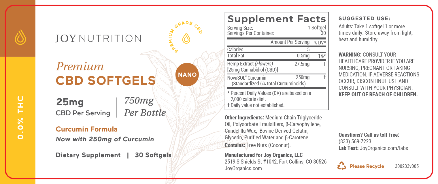 Joy Organics 25mg CBD Softgels with Curcumin Best Price