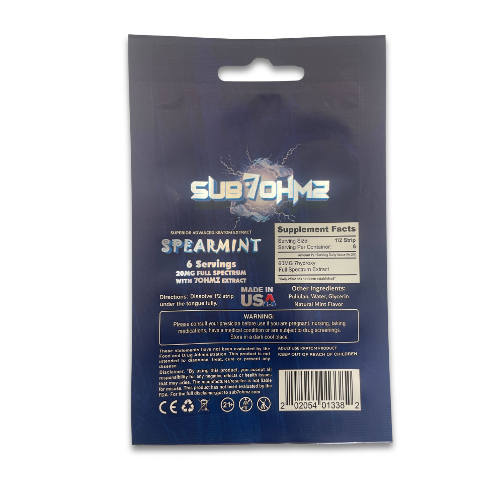 SUB7-OHMZ Spearmint Kratom Strips (20mg) Best Price