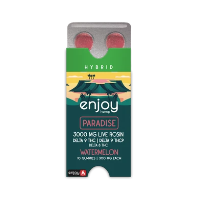 Enjoy Hemp 3000 mg THCP Gummies - Hybrid-Infused Watermelon for Paradise - 300 mg per pc | 10 Gummies Best Sales Price - Gummies