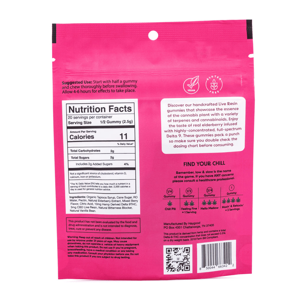 Haygood Farms D9 THC Live Resin Gummies - Indica - Elderberry