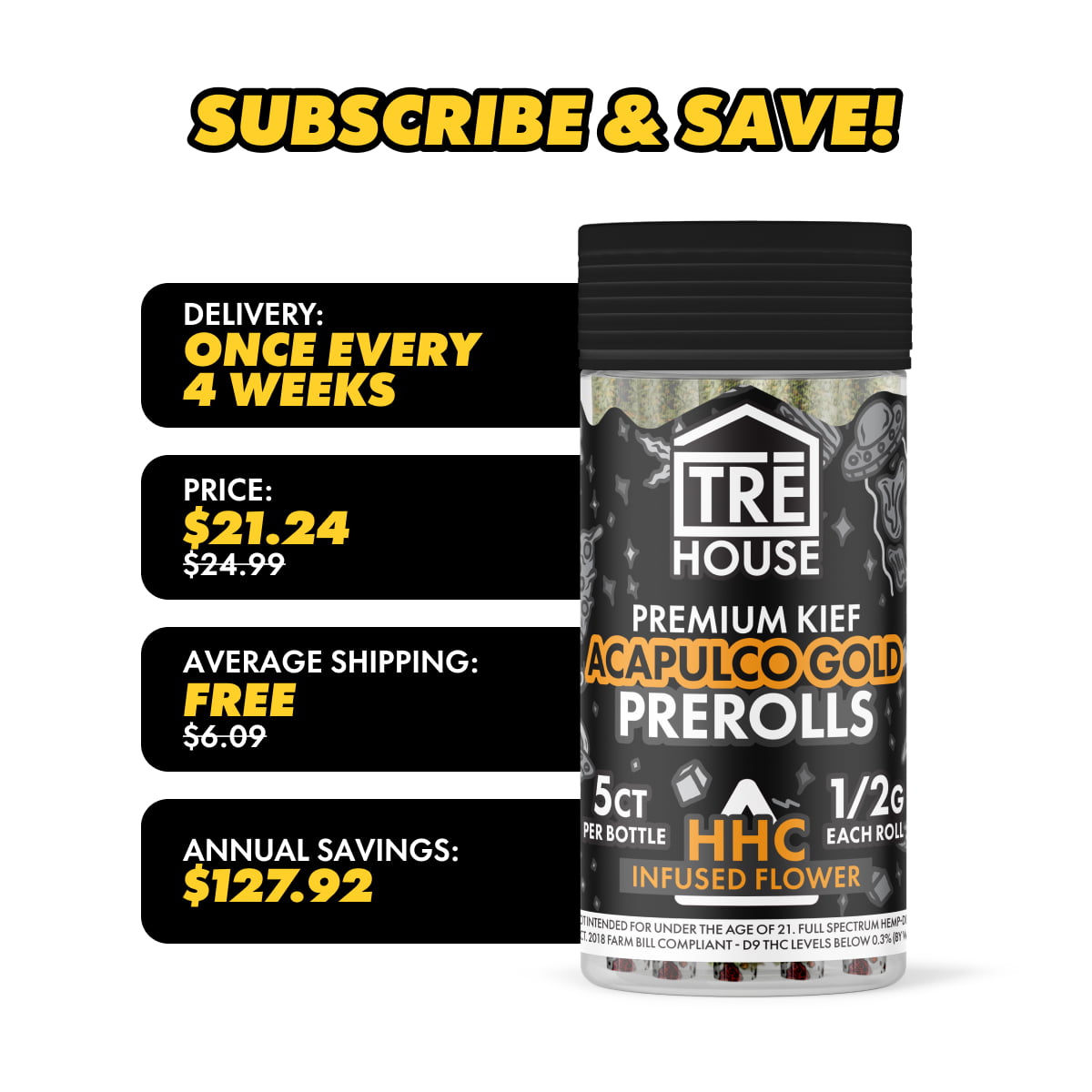 Tre House Acapulco Gold HHC Prerolls