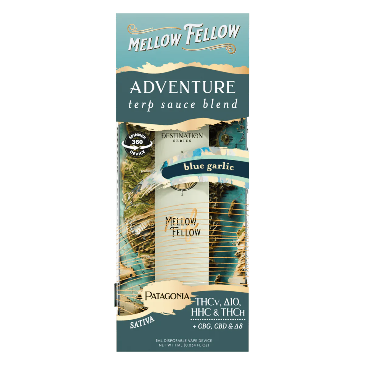 Mellow Fellow Adventure Blend - Terp Sauce 1ml Disposable Spinner Vape - Blue Garlic (Sativa) Best Price