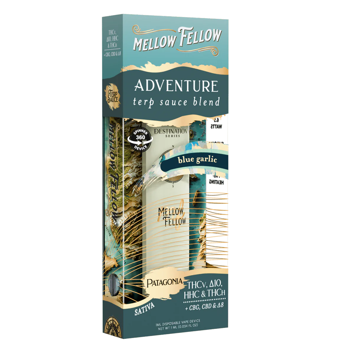 Mellow Fellow Adventure Blend - Terp Sauce 1ml Disposable Spinner Vape - Blue Garlic (Sativa) Best Price