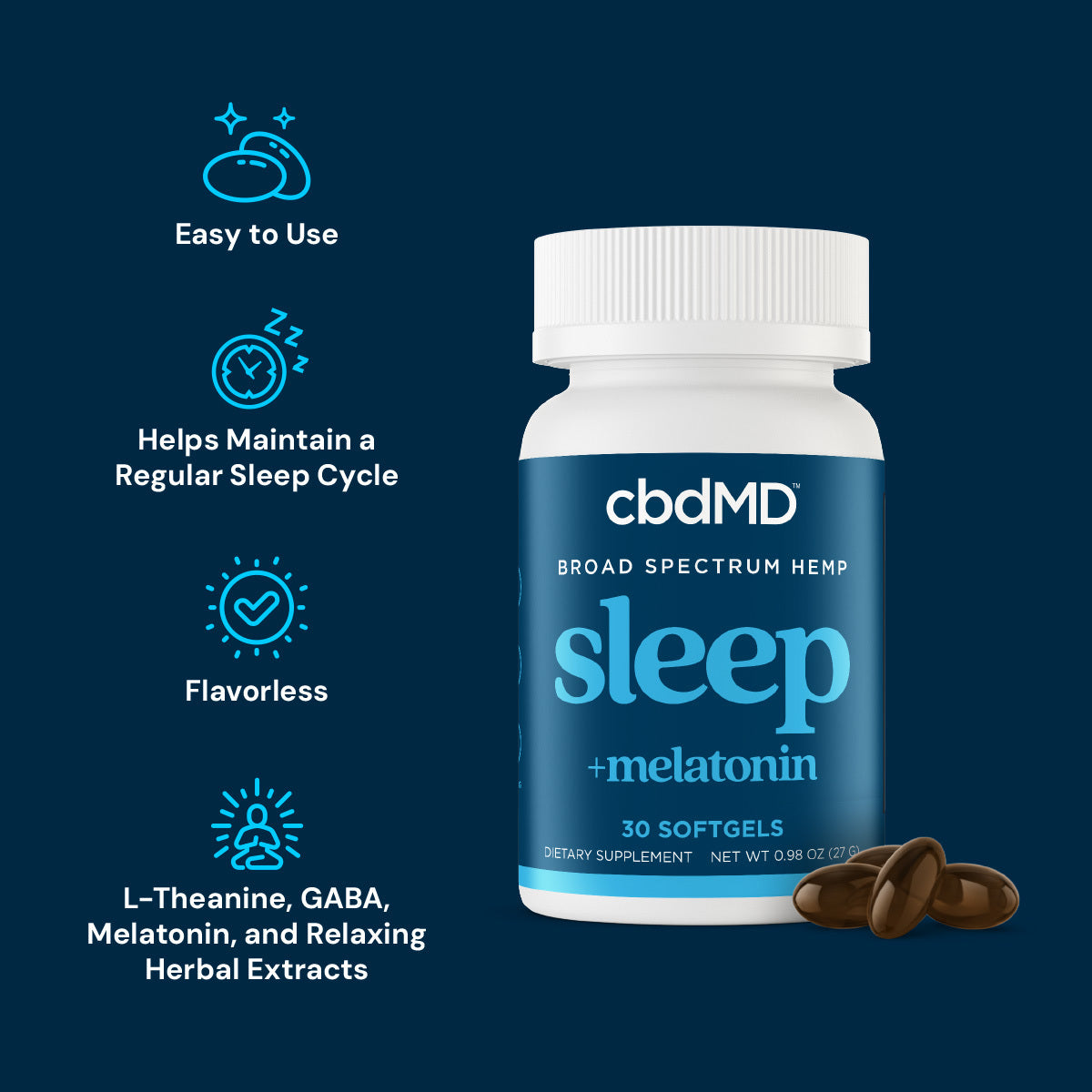 cbdMD Broad Spectrum CBD PM Softgels