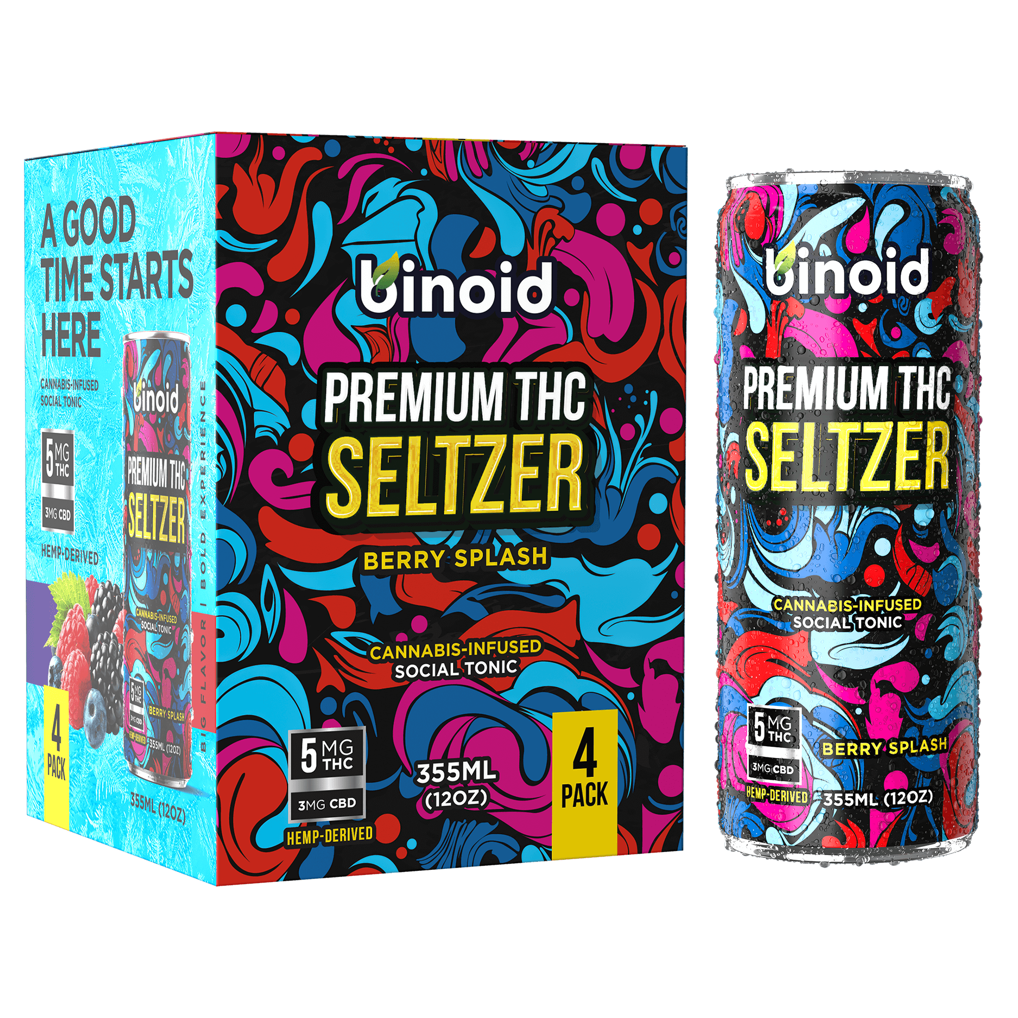 Binoid THC Seltzer – Good Vibes Cannabis Drink (4 Pack)