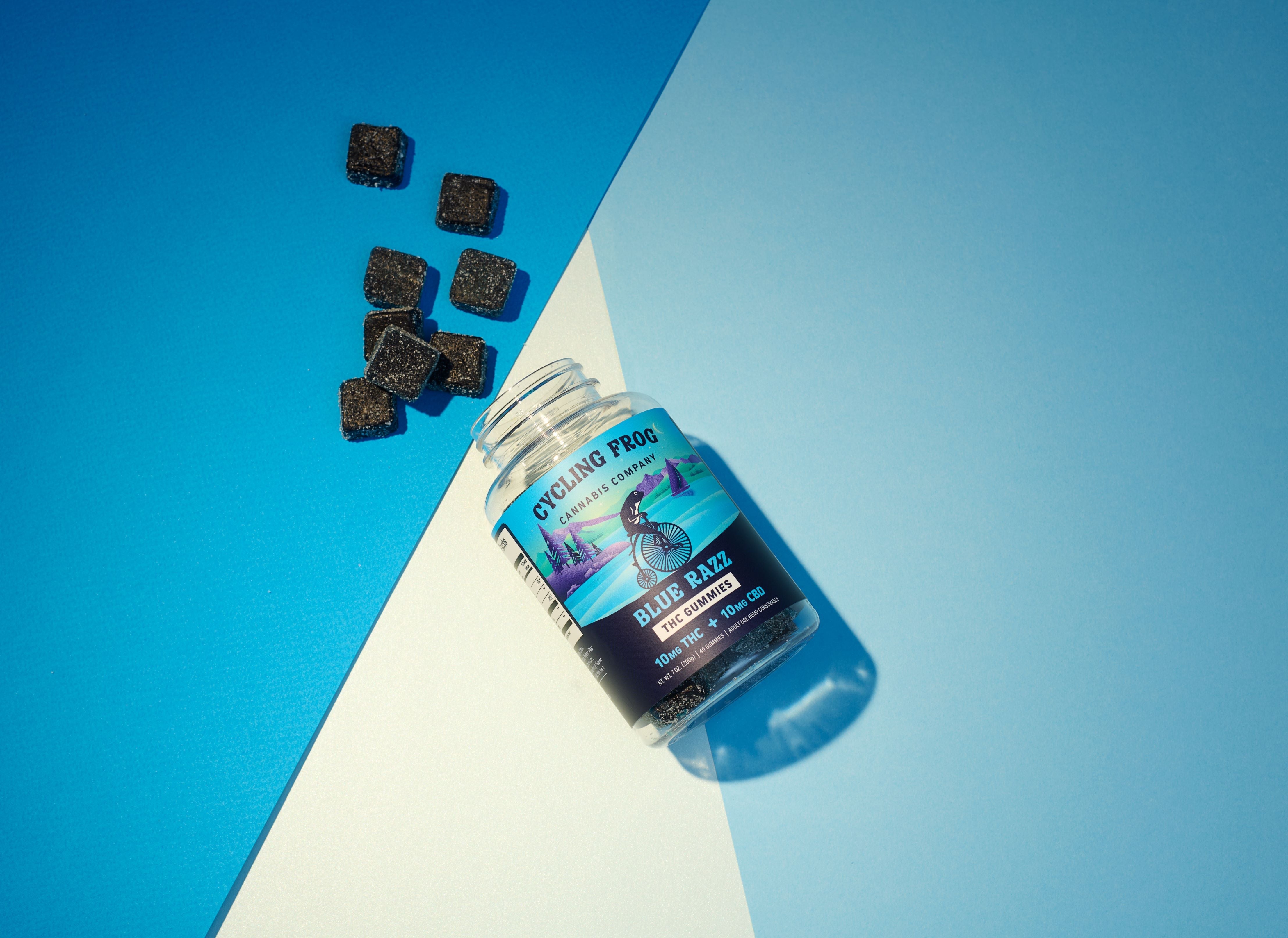 Cycling Frog BlueRazz Gummies, 10mg THC + 10mg CBD