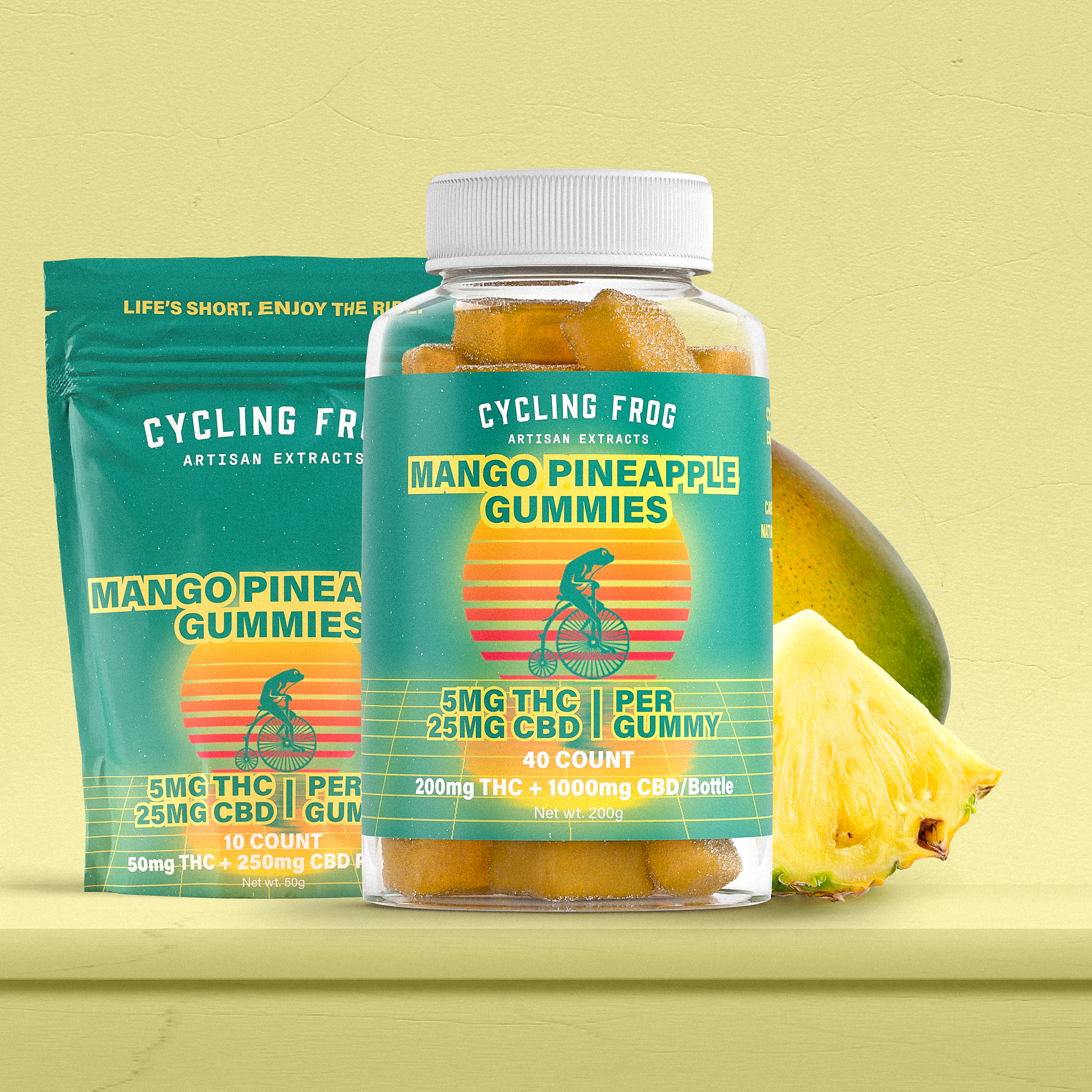 Cycling Frog Mango-Pineapple Gummies, 5mg THC + 25mg CBD