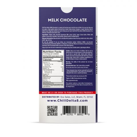 Chill Plus Delta-8 THC Chocolate Bar Milk Chocolate 500MG Best Price