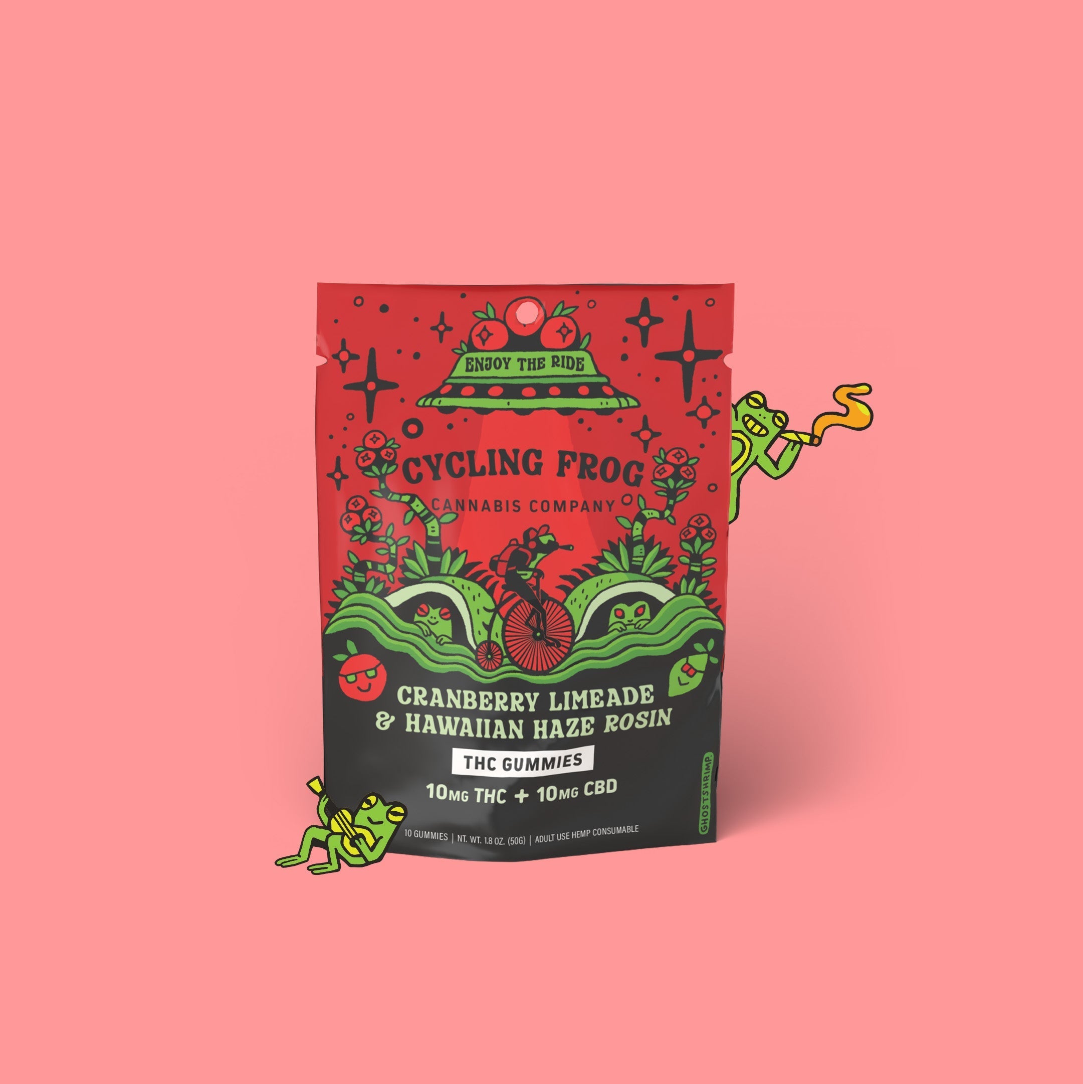 Cranberry Limeade Rosin Gummies, 10mg THC + 10mg CBD
