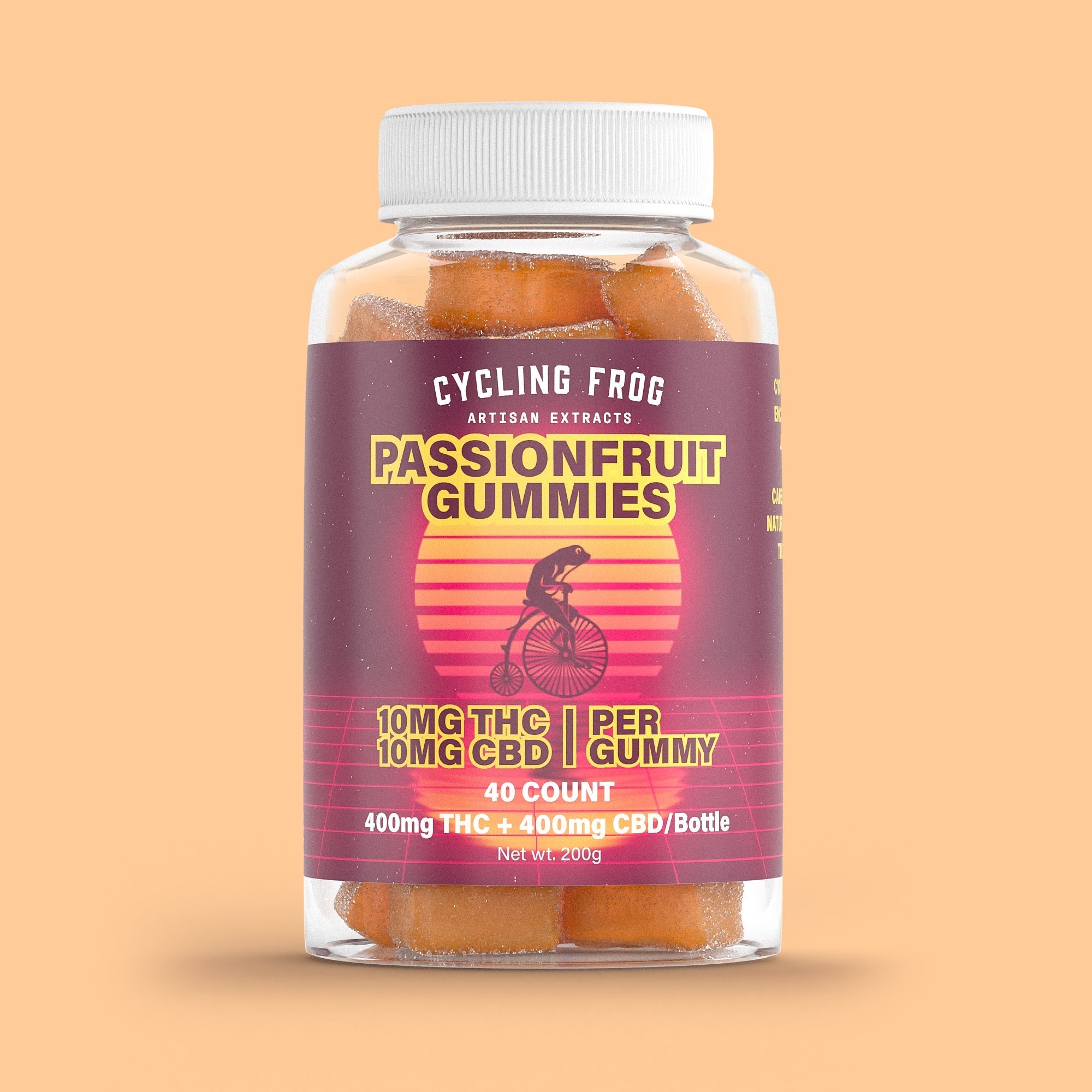 Cycling Frog Passionfruit Gummies, 10mg THC + 10mg CBD
