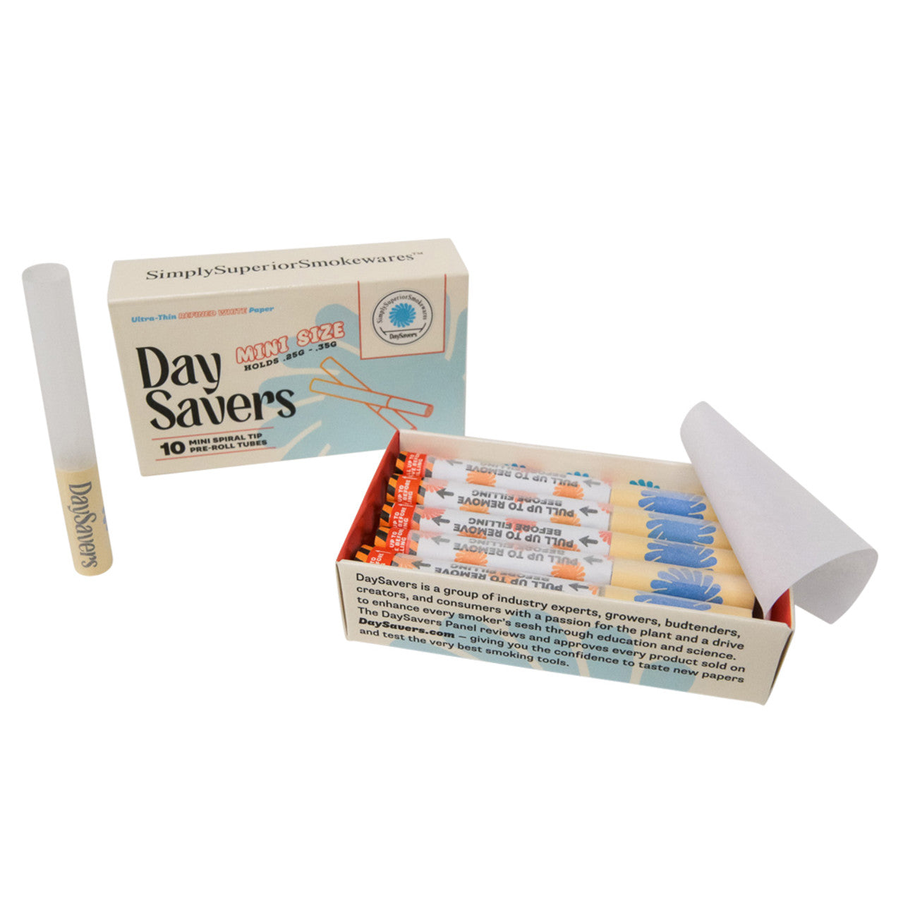 DaySavers Minis Refined White Artisan Pre Rolled Tubes - Pack of 10 Mini Tubes