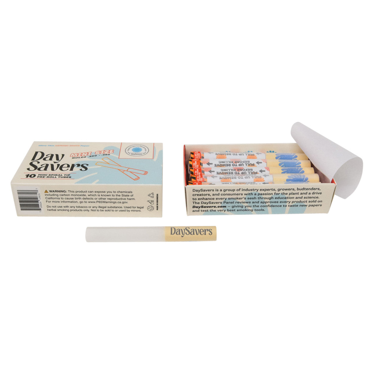 DaySavers Minis Refined White Artisan Pre Rolled Tubes - Pack of 10 Mini Tubes