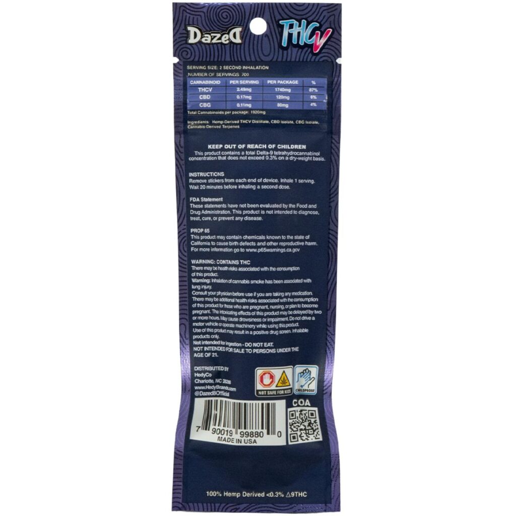Dazed Energetic THCV Disposable 2g