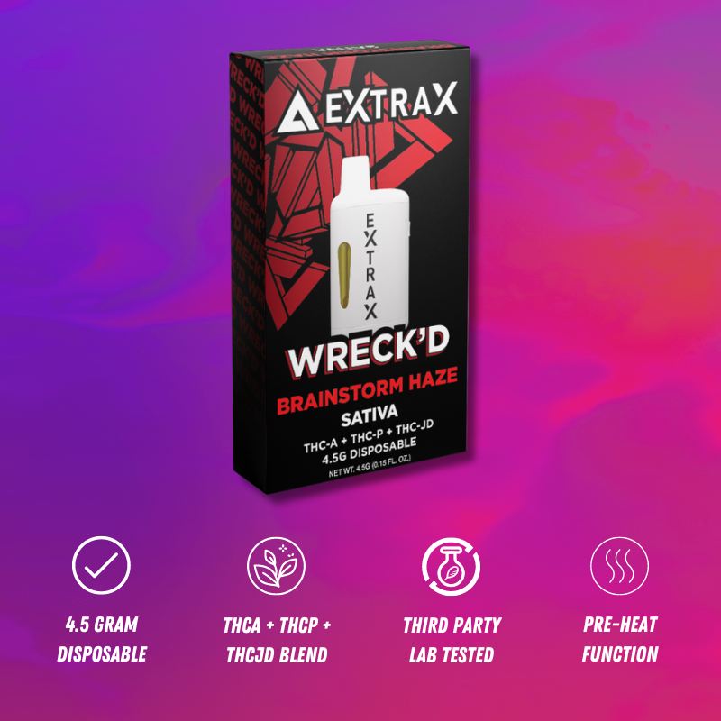 Delta Extrax Brainstorm Haze | Disposable THCA 4.5G | Wreck’d Best Sales Price - Vape Pens