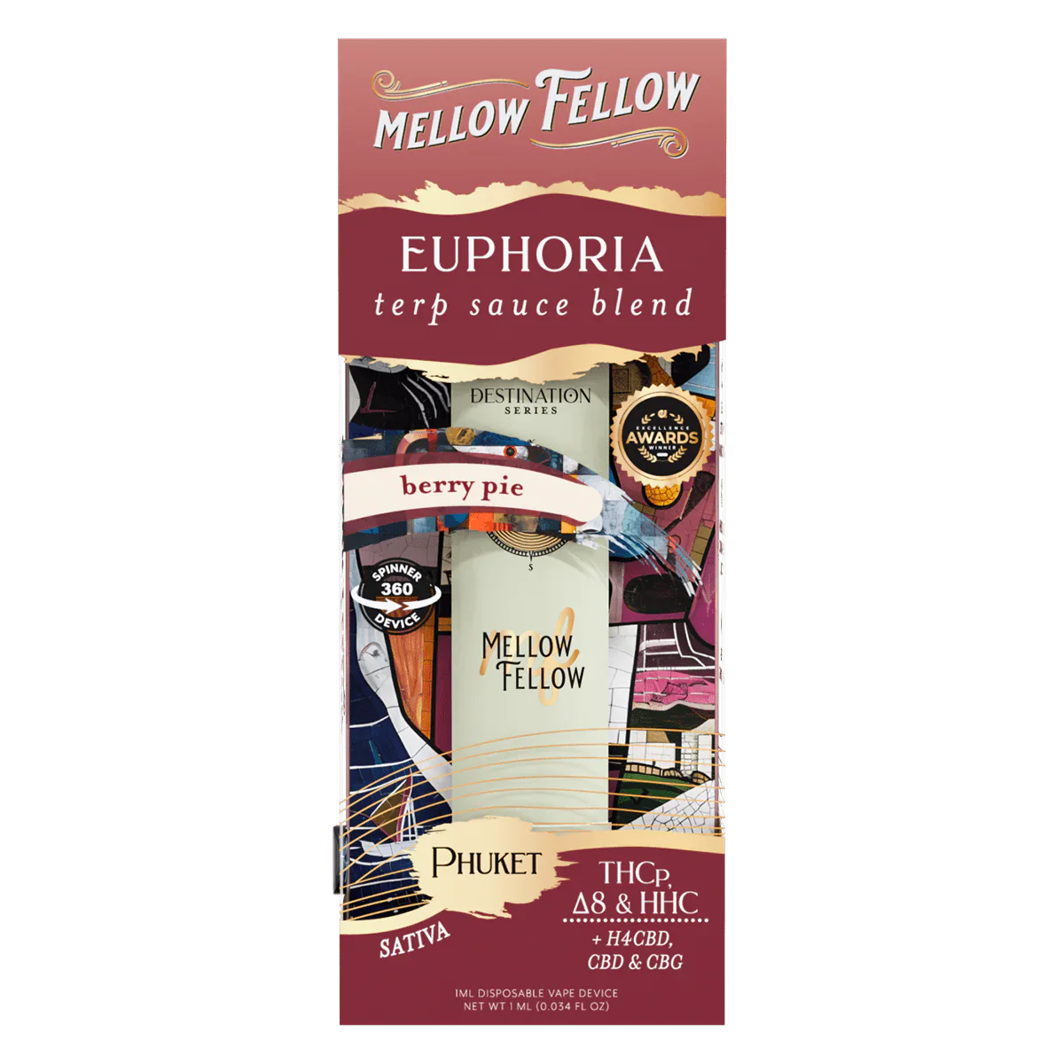 Mellow Fellow Euphoria Blend - Terp Sauce 1ml Disposable Spinner Vape - Berry Pie (Sativa) Best Price