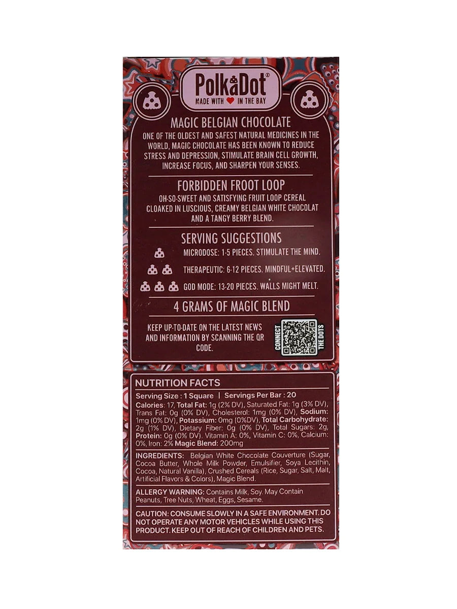 Forbidden Froot Loop PolkaDot Magic Mushroom Belgian White Chocolate 200mg Magic Per Piece Best Price