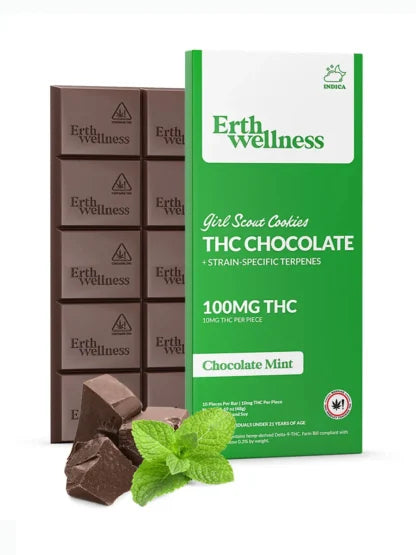 Girl Scout Cookies Chocolate Mint Erth Wellness Delta 9 THC Chocolate Bar 100mg