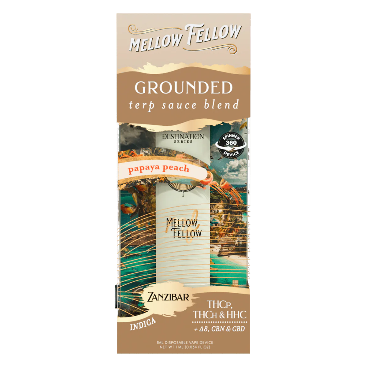 Mellow Fellow Grounded Blend - Terp Sauce 1ml Disposable Spinner Vape - Papaya Peach (Indica) Best Price
