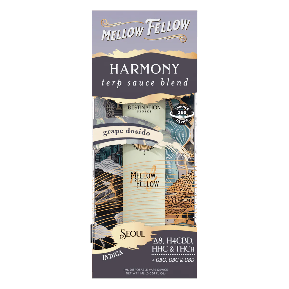 Mellow Fellow Harmony Blend - Terp Sauce 1ml Disposable Spinner Vape - Grape Dosidos (Indica) Best Price
