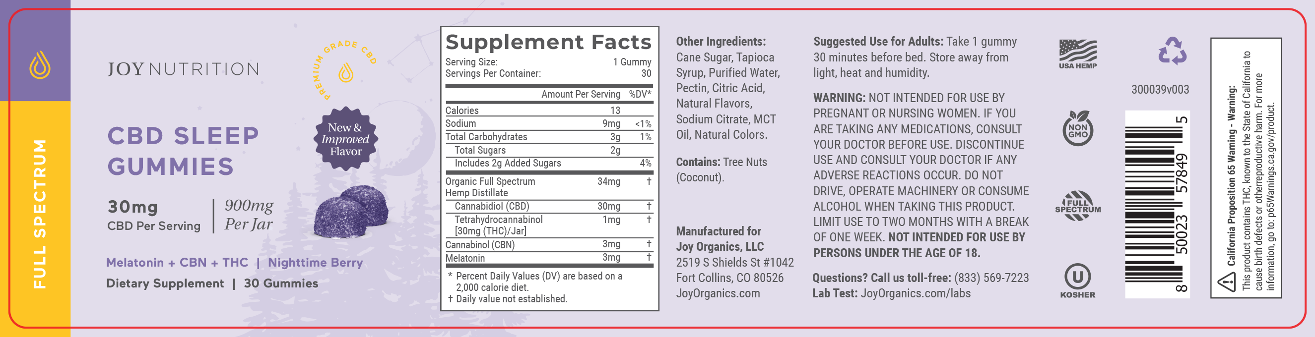 Joy Organics CBD Sleep Gummies (30mg CBD + 3mg CBN) Best Price