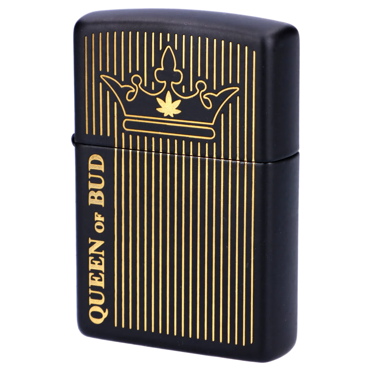 Queen of Bud Black Obsidian Vertical Flame Zippo