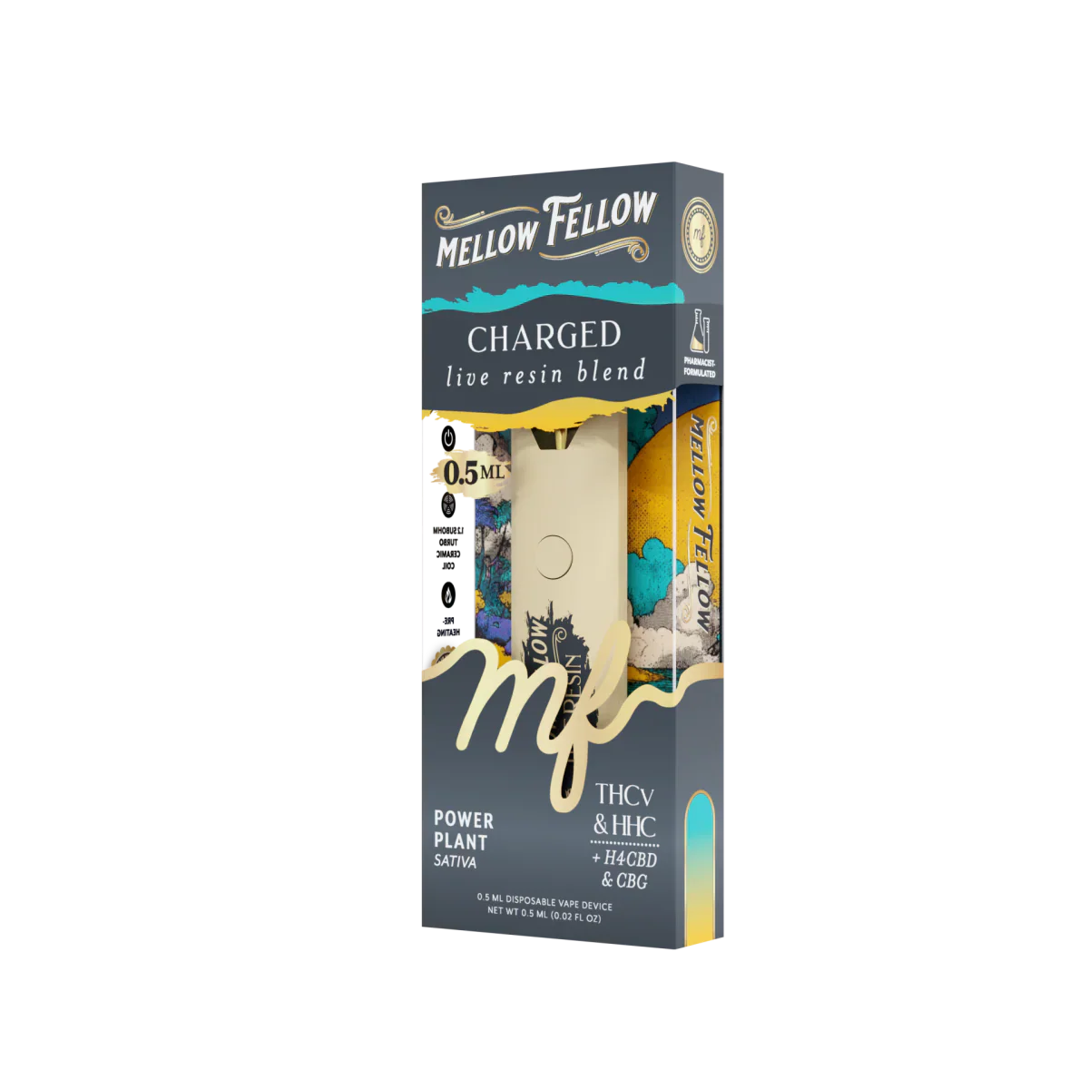 Mellow Fellow Charged Blend 0.5ml Live Resin Disposable Vape - Power Plant (Sativa)