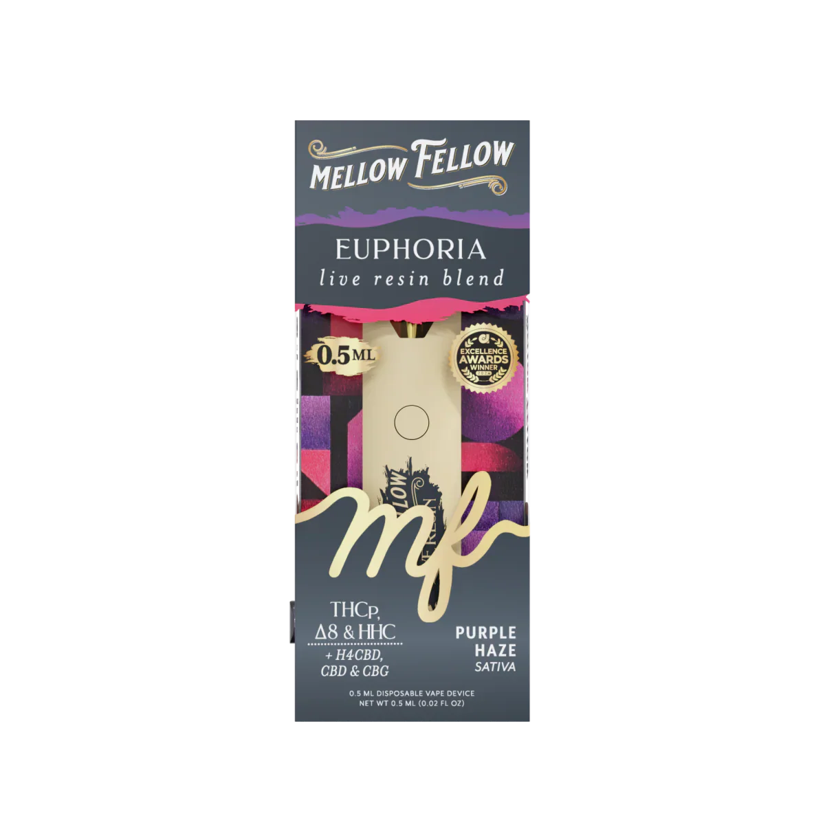 Mellow Fellow Euphoria Blend 0.5ml Live Resin Disposable Vape - Purple Haze (Sativa)