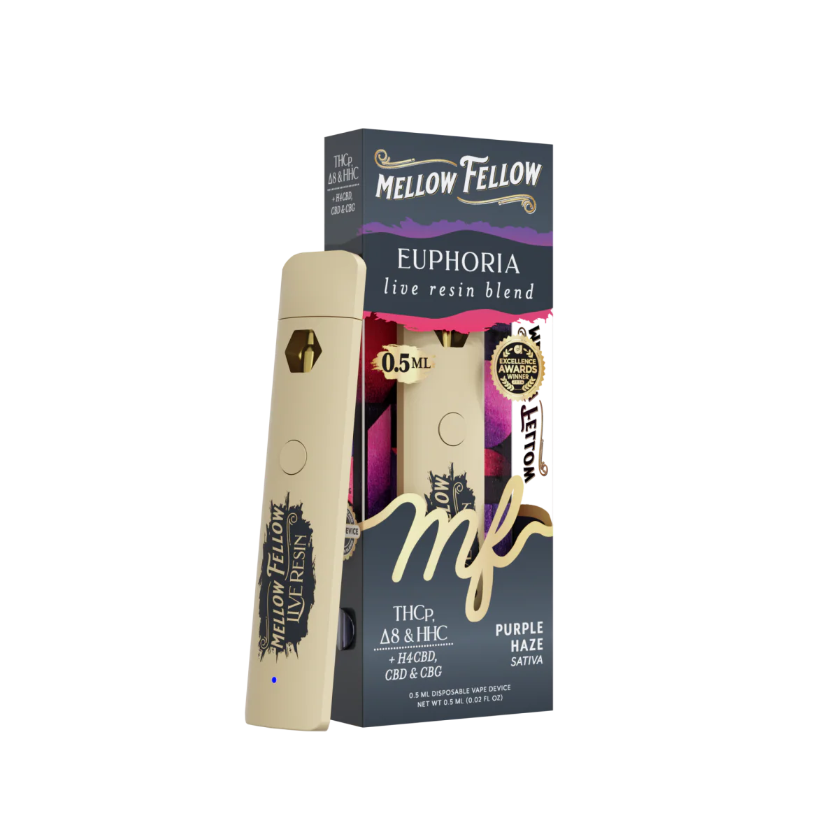 Mellow Fellow Euphoria Blend 0.5ml Live Resin Disposable Vape - Purple Haze (Sativa)