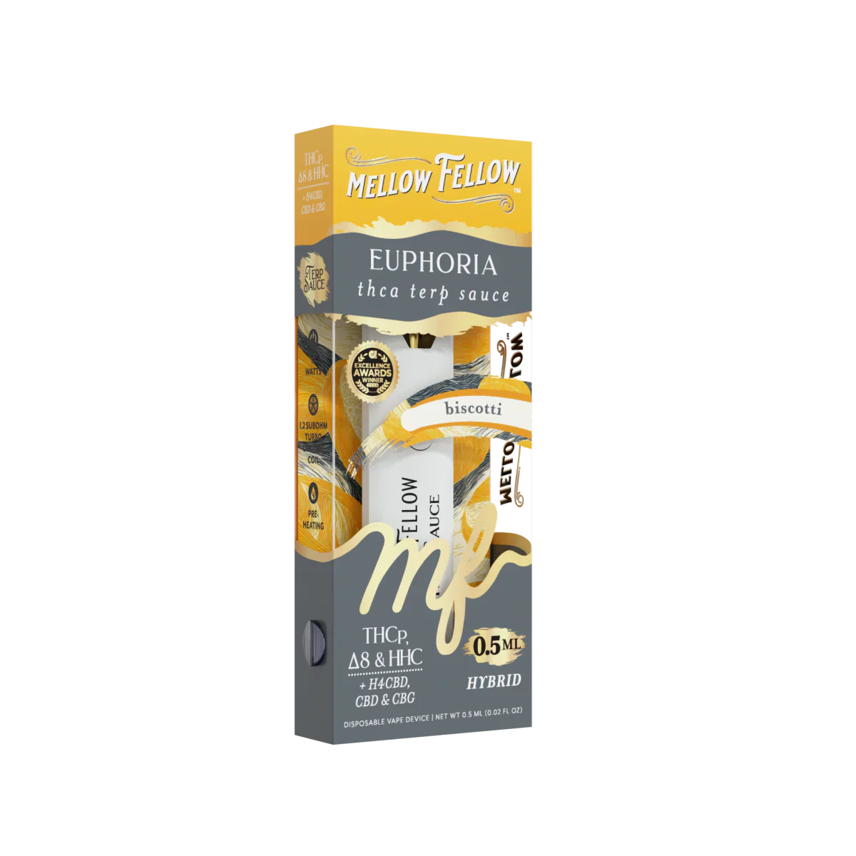 Mellow Fellow Euphoria Blend 0.5ml Terp Sauce Disposable Vape - Biscotti (Hybrid)