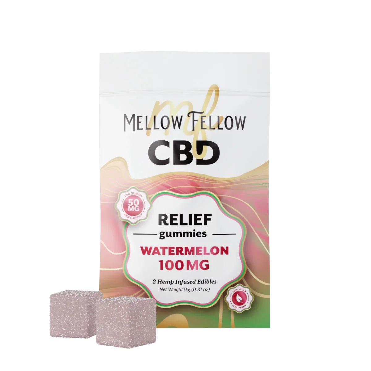 Mellow Fellow Relief CBD Gummies 100mg - Watermelon Best Sales Price - Edibles