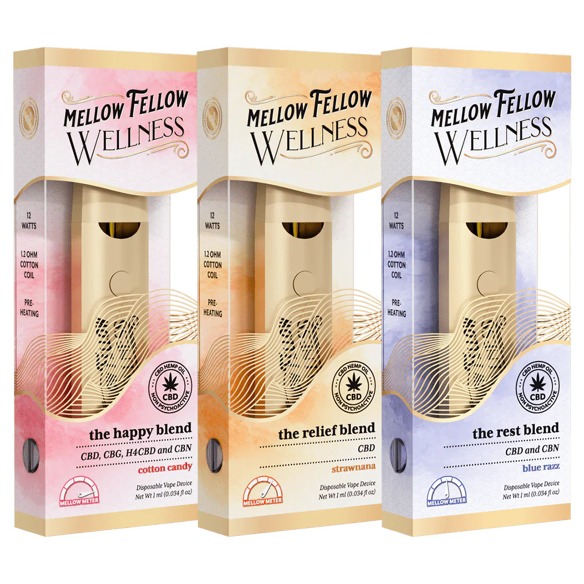 Mellow Fellow 1ml CBD Blend Disposable Vape Bundle (3 Pack)
