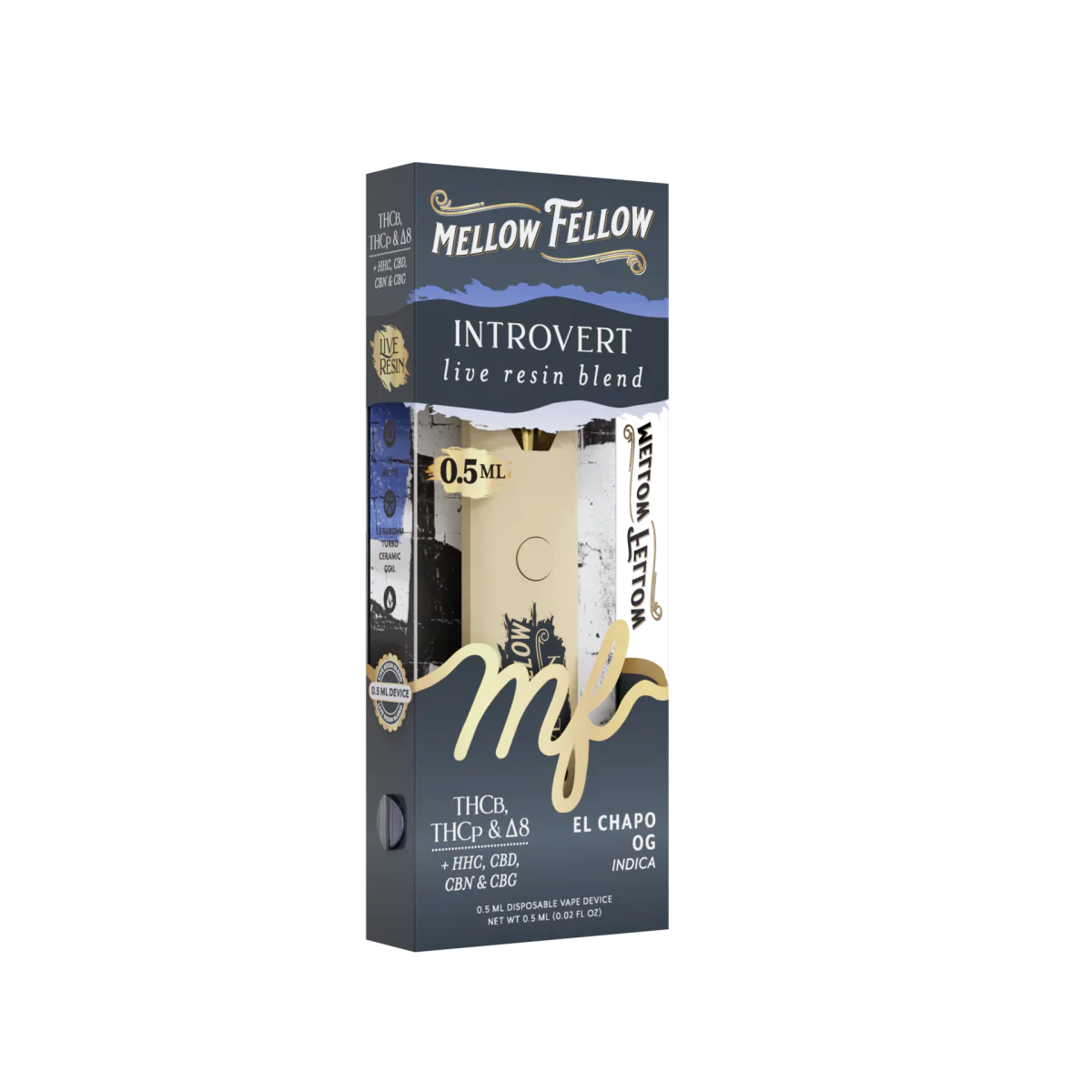 Mellow Fellow Introvert Blend 0.5ml Live Resin Disposable Vape - El Chapo OG (Indica)