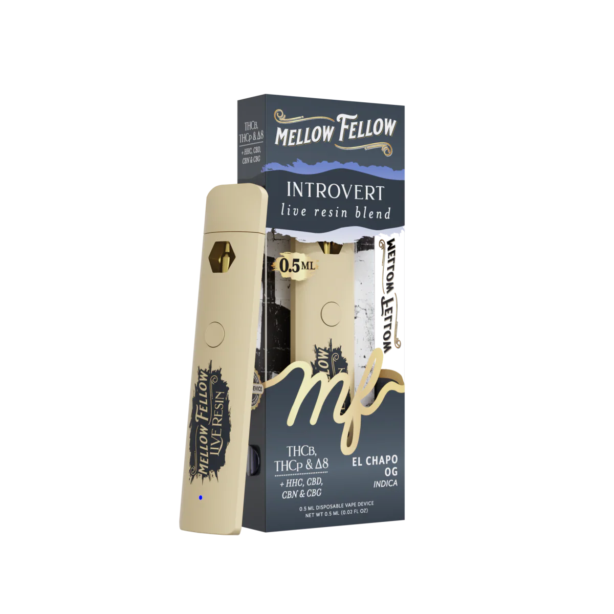 Mellow Fellow Introvert Blend 0.5ml Live Resin Disposable Vape - El Chapo OG (Indica)