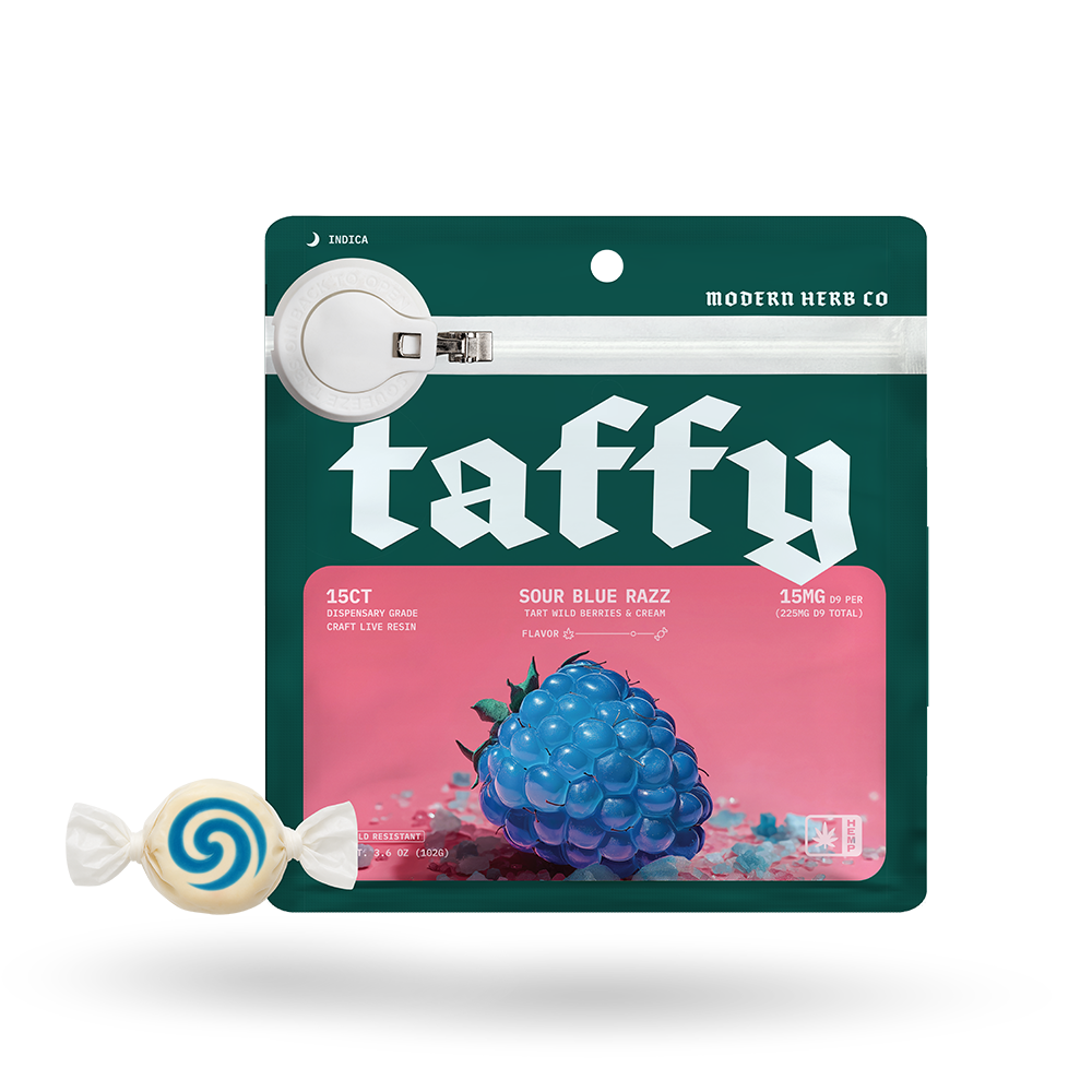 The Hemp Collect Live Resin D9 Taffy: Sour Blue Razz (Indica), 15ct