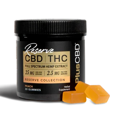 PlusCBD CBD GUMMIES 25MG | 2.5 MG THC 30CT PEACH Best Price