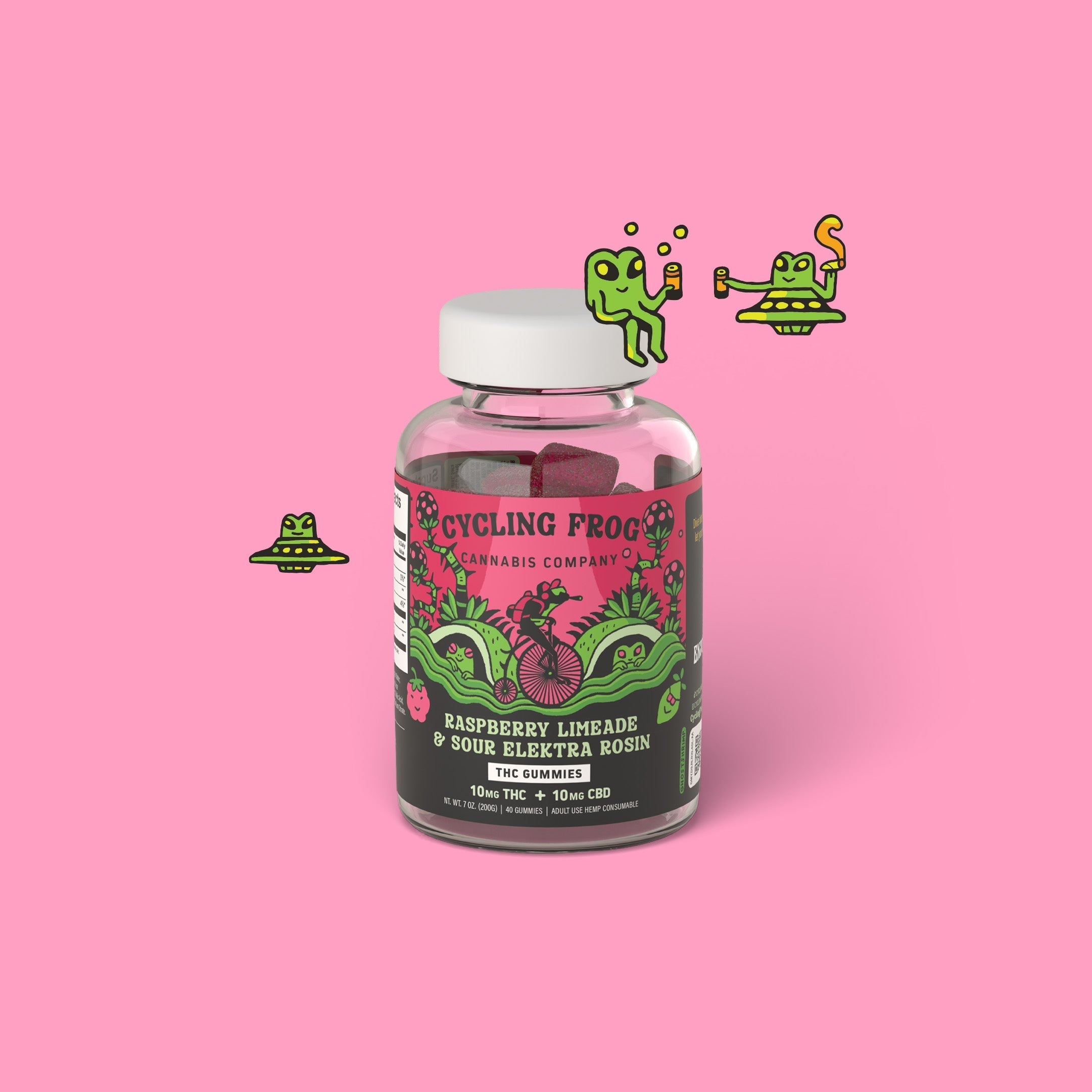 Raspberry Limeade Rosin Gummies, 10mg THC + 10mg CBD