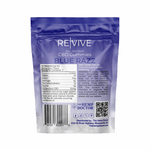 The Hemp Doctor REVIVE | 20mg CBD Blue Razz Ring Gummies