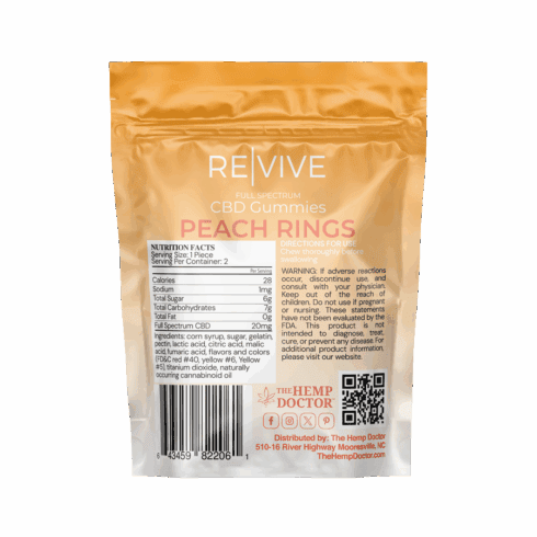 The Hemp Doctor REVIVE | 20mg CBD Peach Ring Gummies
