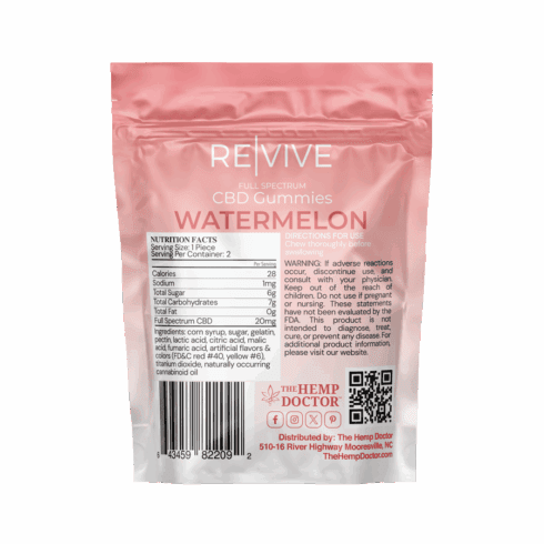 The Hemp Doctor REVIVE | 20mg CBD Watermelon Ring Gummies