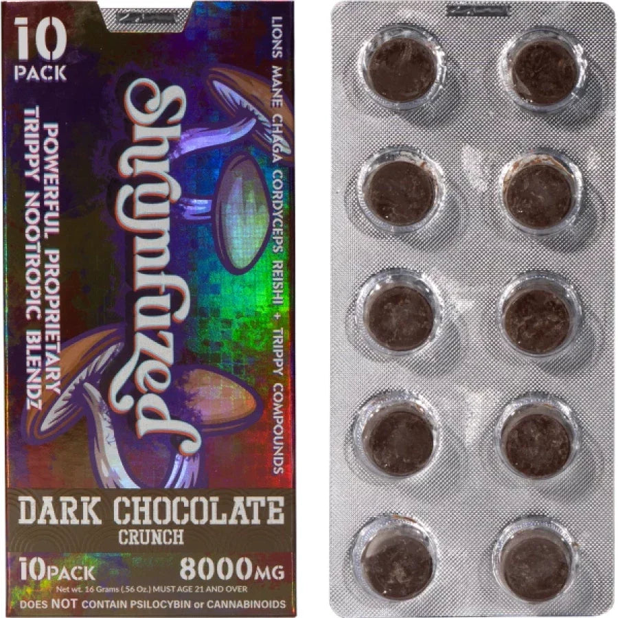 Shrumfuzed Nootropic Trippy Psychedelic Mushroom Chocolate 10pc – (Dark Chocolate Crunch) Best Price