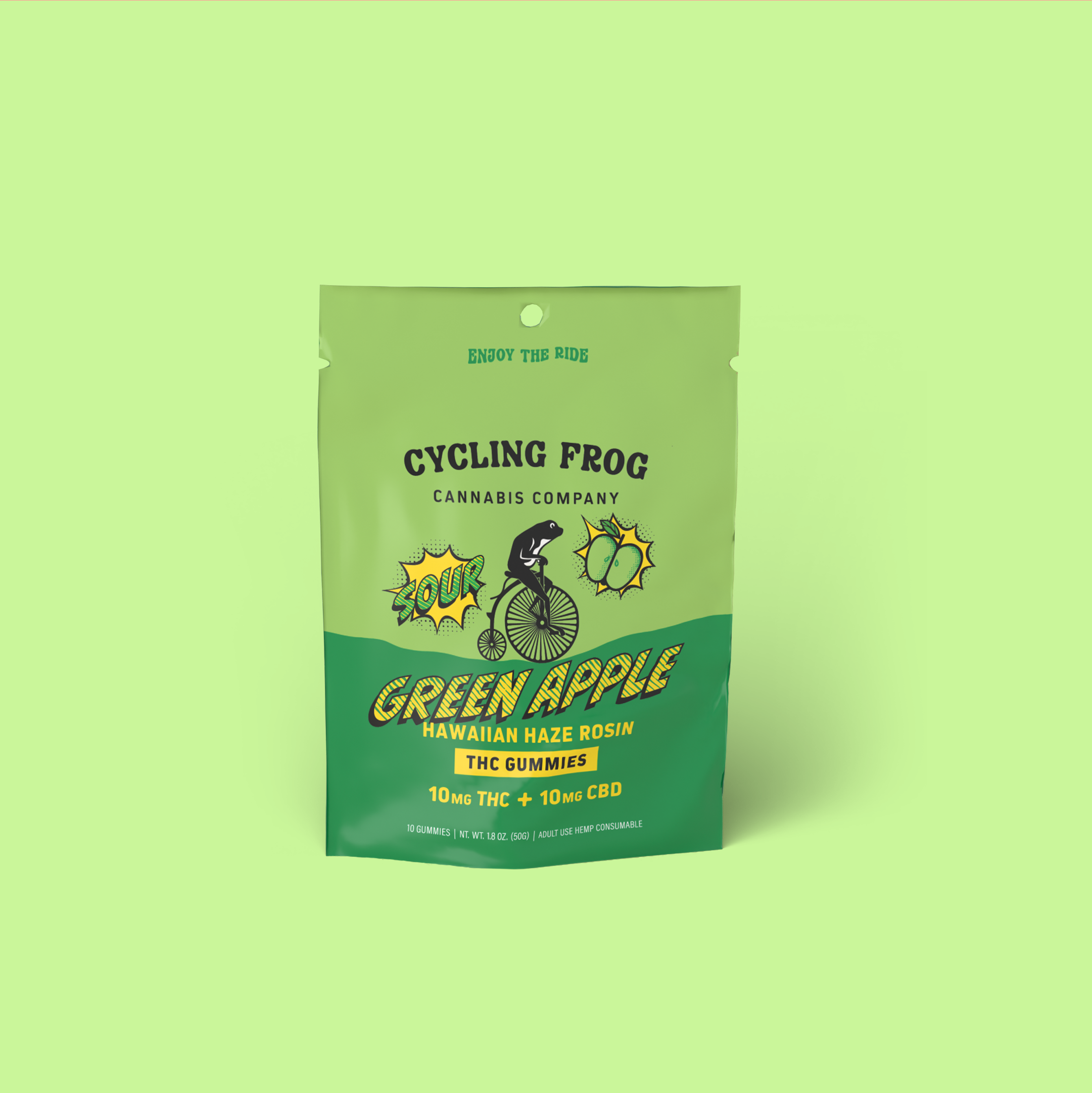 Super Sour Green Apple x Hawaiian Haze Rosin Gummies, 10mg THC + 10mg CBD