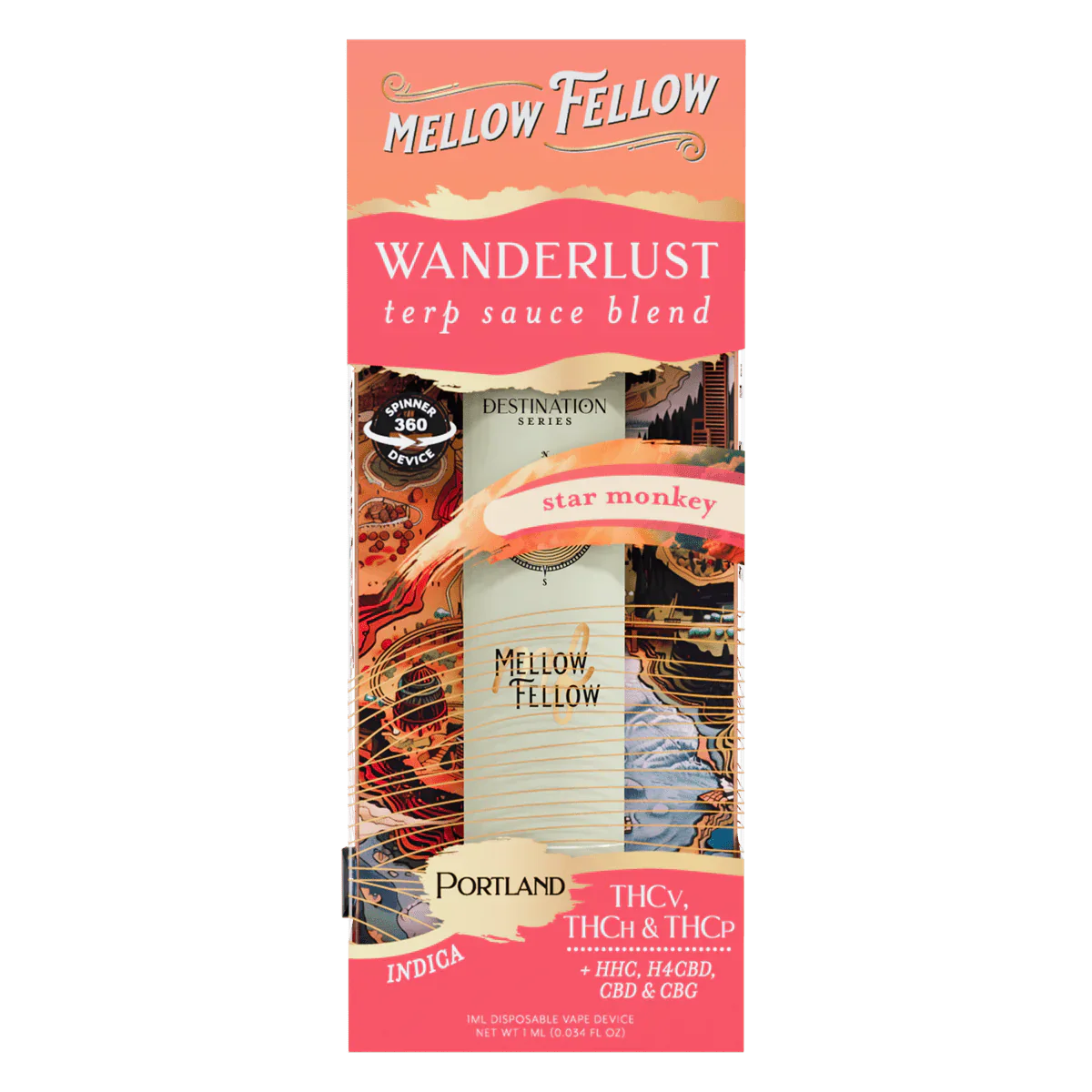 Mellow Fellow Wanderlust Blend - Terp Sauce 1ml Disposable Spinner Vape - Star Monkey (Indica) Best Price