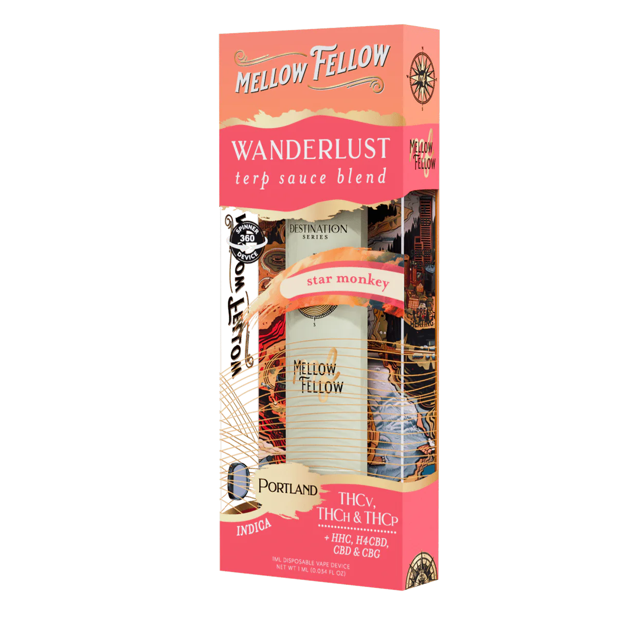 Mellow Fellow Wanderlust Blend - Terp Sauce 1ml Disposable Spinner Vape - Star Monkey (Indica) Best Price