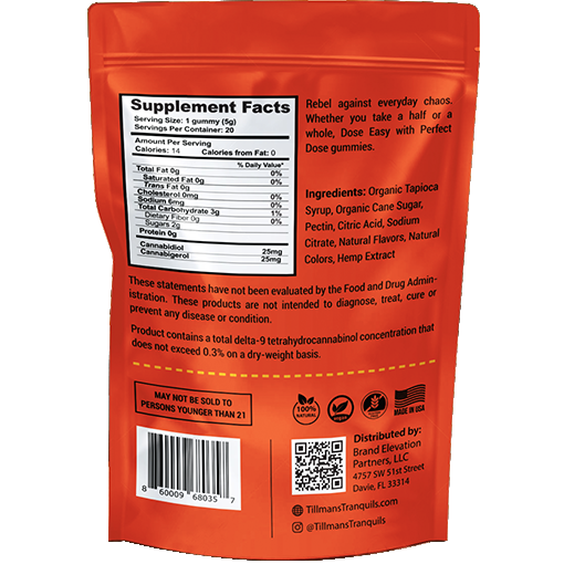 Tillmans Tranquils Orange 1:1 CBD:CBG Gummies �Anytime (Zero THC) Best Price