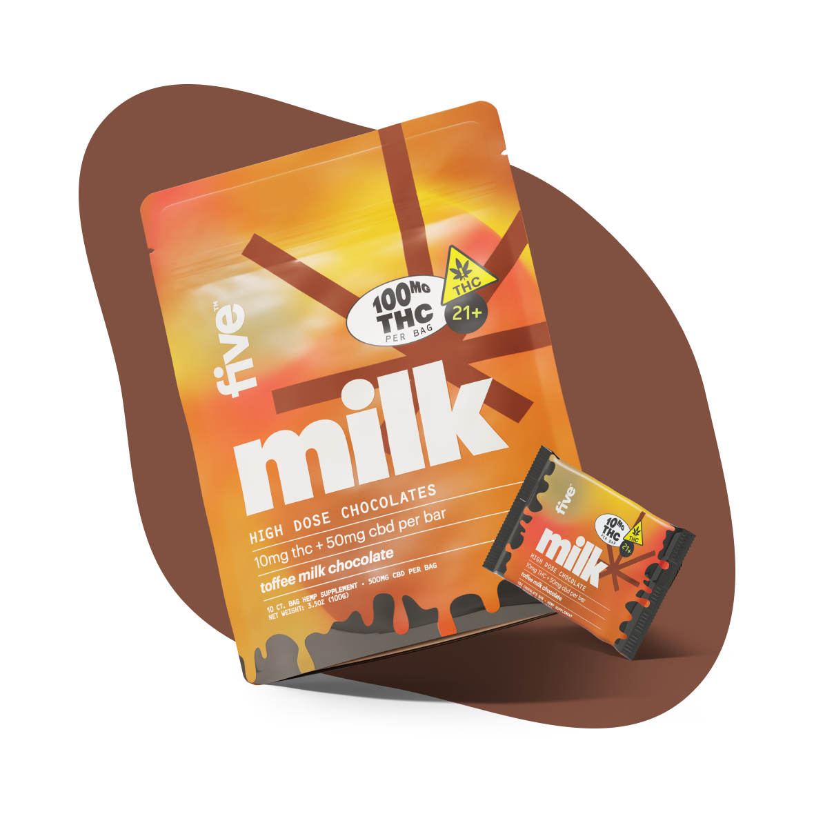 Five CBD high dose toffee thc milk chocolates