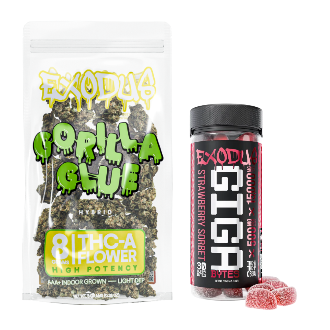 Exodus GigaBytes 15,000mg Gummies + 8g THCA Flower Bundle