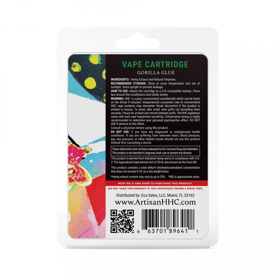 Gorilla Glue Strain Vape - Gorilla Glue Cartridge - HHC THC - Artisan - 900mg Best Price