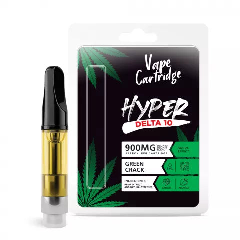 900mg D10, D8 Vape Cart - Green Crack - Sativa - 1ml - Hyper Best Price