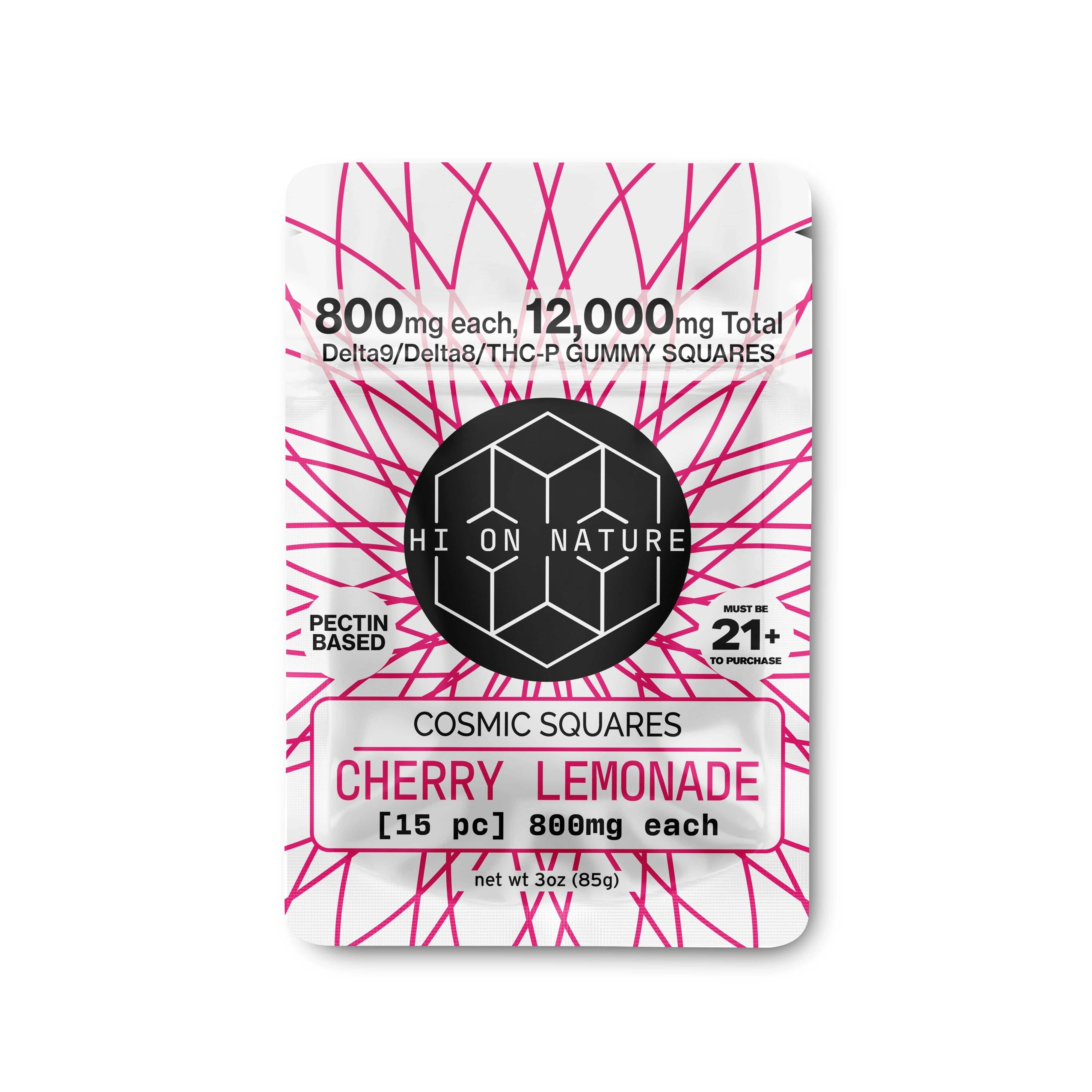 Hi On Nature 12,000mg D9/D8/P Cosmic Squares - Pectin Based Infused Hemp Extract Edibles
