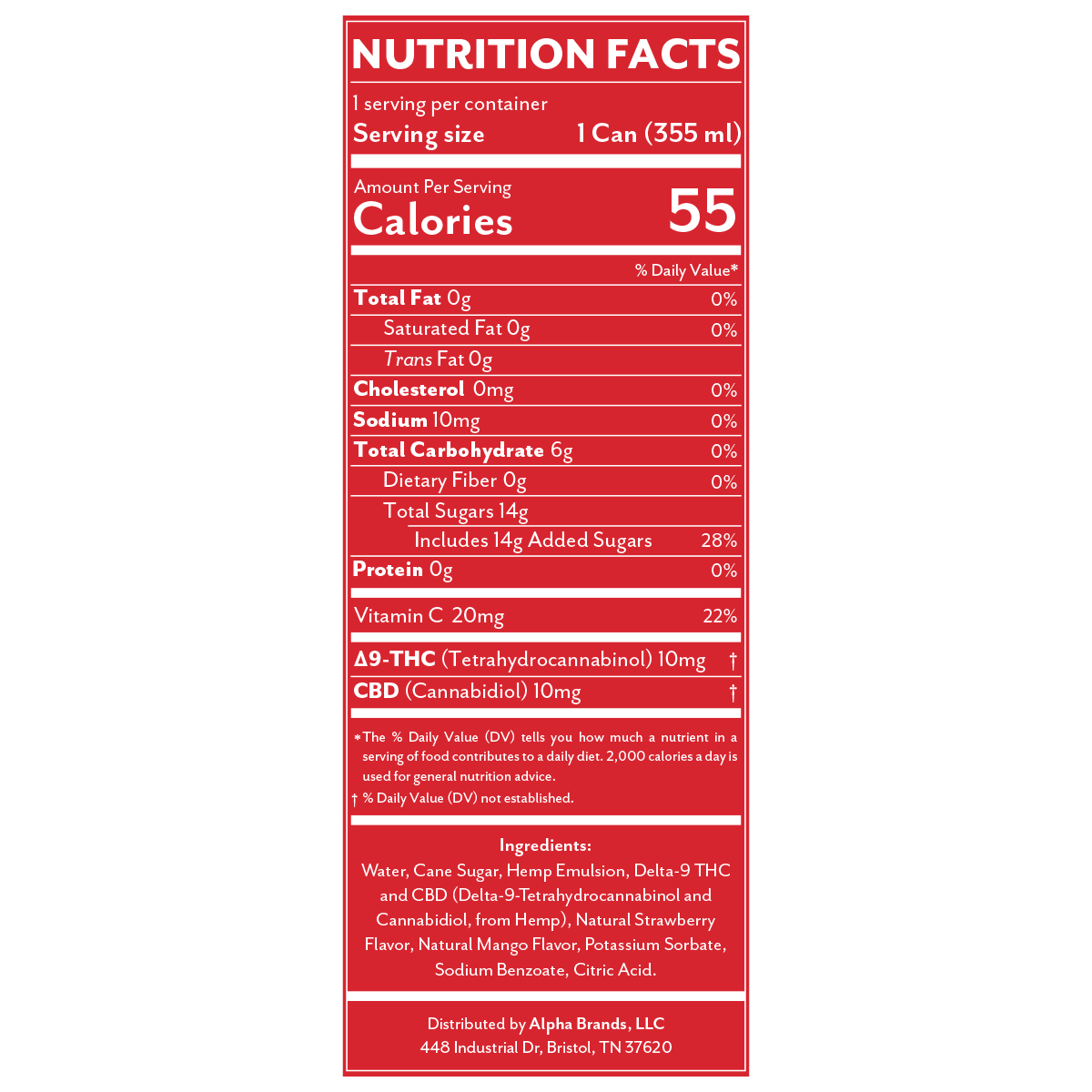 Delta 9 THC + CBD Seltzer Beverage 20MG - Strawberry Mango 4 Pack